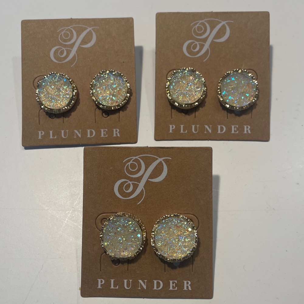 3 Plunder Iridescent Gold Earrings